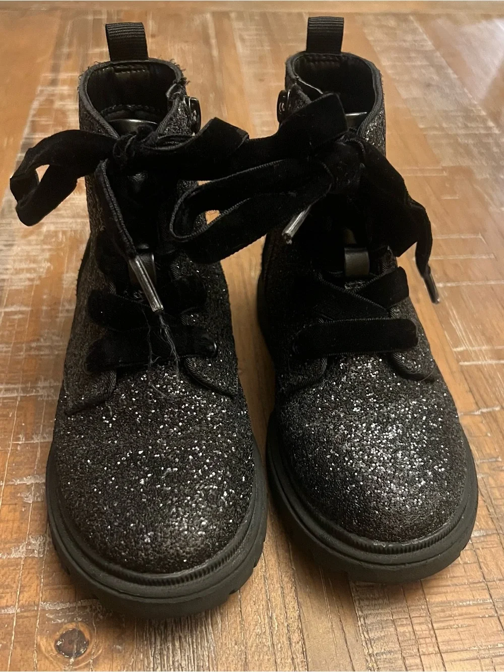 Toddler Cat & Jack Sparkle Black Velvet Lace-Up Boots
